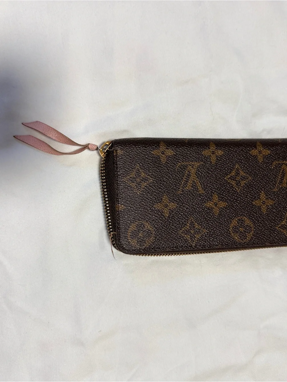 Louis Vuitton Brown Monogram Zip Wallet with Pink Pulls